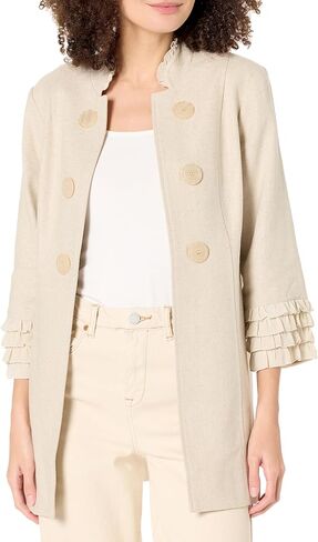 MULTIPLES Women's Three Quarters Sleeve Stand Collar Double Button Lined Jacket in Saudi Arabia