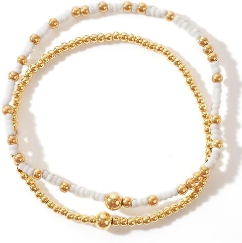 Gold Beaded Bracelets Stack for Women, 3PCS Colorful Bohemian Stackable Layered Adjustable Stretch Non-Tarnish Seed Beads Bracelet Set, Dainty Jewelry Fall Fashion Accessory Friendship Gift in Saudi Arabia