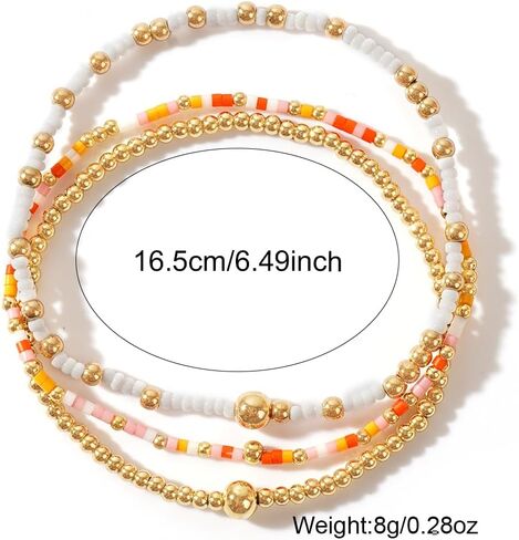 Gold Beaded Bracelets Stack for Women, 3PCS Colorful Bohemian Stackable Layered Adjustable Stretch Non-Tarnish Seed Beads Bracelet Set, Dainty Jewelry Fall Fashion Accessory Friendship Gift in Saudi Arabia