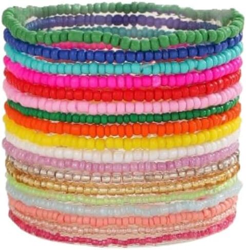 Fuqimanman2020 18Pcs Boho Stackable Beaded Bracelets for Women Colorful Handmade Multilayered Rice Beads Anklets Set Summer Beach Bohemian Jewelry Gift in Saudi Arabia