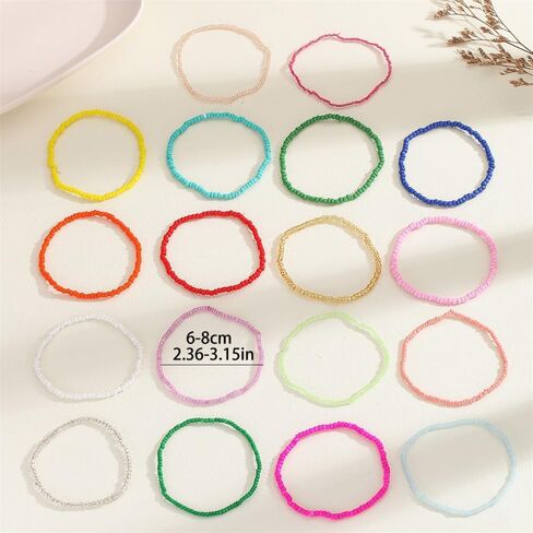Fuqimanman2020 18Pcs Boho Stackable Beaded Bracelets for Women Colorful Handmade Multilayered Rice Beads Anklets Set Summer Beach Bohemian Jewelry Gift in Saudi Arabia