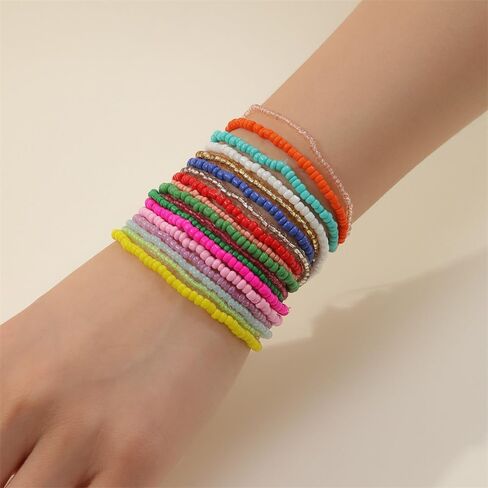 Fuqimanman2020 18Pcs Boho Stackable Beaded Bracelets for Women Colorful Handmade Multilayered Rice Beads Anklets Set Summer Beach Bohemian Jewelry Gift in Saudi Arabia