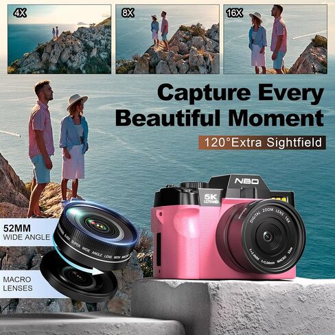 Digital Cameras for Photography 13MP Travel Photography & YouTube Vlogging Camera with Digital Zoom, Includes 32GB SD Card and Wide Angle Macro Lens-S100-WM-PK-vine3 in Saudi Arabia