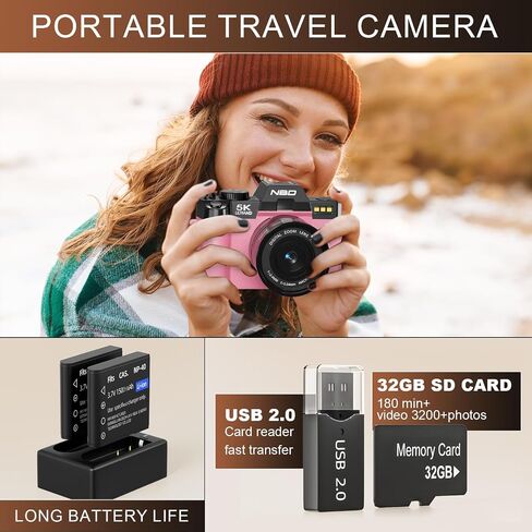 Digital Cameras for Photography 13MP Travel Photography & YouTube Vlogging Camera with Digital Zoom, Includes 32GB SD Card and Wide Angle Macro Lens-S100-WM-PK-vine3 in Saudi Arabia