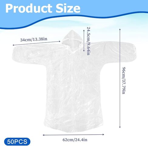 50 Pack Disposable Rain Ponchos with Hood, Emergency Waterproof Raincoat for Adult Raincoats Ponchos Family Pack for Camping Hiking Sport Outdoors Homeless Care (White) in Saudi Arabia