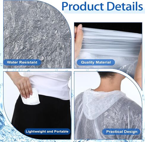 50 Pack Disposable Rain Ponchos with Hood, Emergency Waterproof Raincoat for Adult Raincoats Ponchos Family Pack for Camping Hiking Sport Outdoors Homeless Care (White) in Saudi Arabia