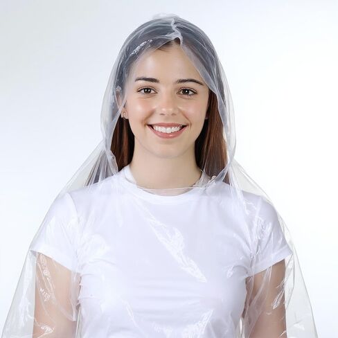 50 Pack Disposable Rain Ponchos with Hood, Emergency Waterproof Raincoat for Adult Raincoats Ponchos Family Pack for Camping Hiking Sport Outdoors Homeless Care (White) in Saudi Arabia