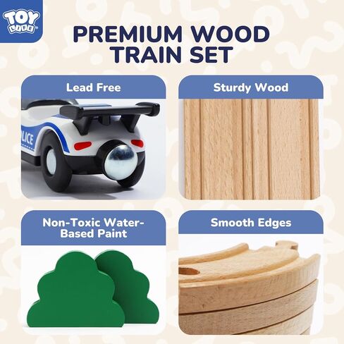 TOY Life Wooden Train Set for Toddlers 2-4, 56PCS Police Station Train Toys with Wooden Train Track Set, Magnetic Police Car Set, Toys for 3 4 5 6 Year Old Boys Kids, Compatible with Major Brand in Saudi Arabia