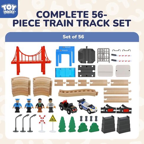 TOY Life Wooden Train Set for Toddlers 2-4, 56PCS Police Station Train Toys with Wooden Train Track Set, Magnetic Police Car Set, Toys for 3 4 5 6 Year Old Boys Kids, Compatible with Major Brand in Saudi Arabia