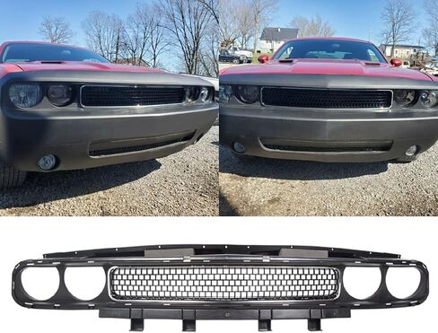 HECASA Front Bumper Upper Grille Compatible with 2008-2014 Dodge Challenger Grill W/Bezel Chrome Molding Trim Replacement for CH1200338 68043388AB in Saudi Arabia