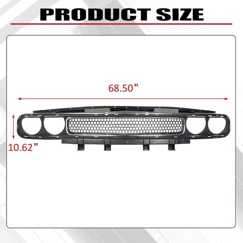HECASA Front Bumper Upper Grille Compatible with 2008-2014 Dodge Challenger Grill W/Bezel Chrome Molding Trim Replacement for CH1200338 68043388AB in Saudi Arabia