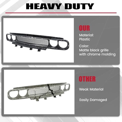 HECASA Front Bumper Upper Grille Compatible with 2008-2014 Dodge Challenger Grill W/Bezel Chrome Molding Trim Replacement for CH1200338 68043388AB in Saudi Arabia