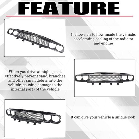 HECASA Front Bumper Upper Grille Compatible with 2008-2014 Dodge Challenger Grill W/Bezel Chrome Molding Trim Replacement for CH1200338 68043388AB in Saudi Arabia