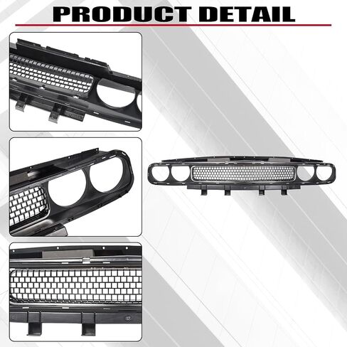 HECASA Front Bumper Upper Grille Compatible with 2008-2014 Dodge Challenger Grill W/Bezel Chrome Molding Trim Replacement for CH1200338 68043388AB in Saudi Arabia