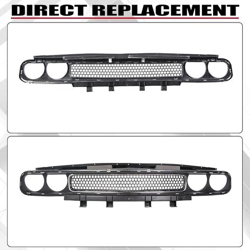 HECASA Front Bumper Upper Grille Compatible with 2008-2014 Dodge Challenger Grill W/Bezel Chrome Molding Trim Replacement for CH1200338 68043388AB in Saudi Arabia