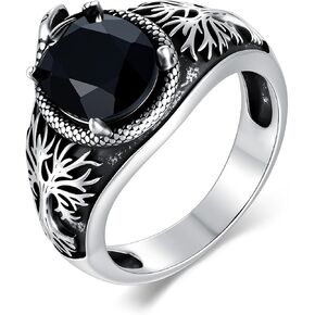 Men's Black Onyx Ring 925 Sterling Silver Snake and Tree Texture Ring Oval Black Onyx, Oxidized Finish Jewelry Gift for Him Father Friend in Saudi Arabia