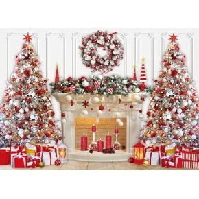 Christmas Photo Backdrop 7x5FT Red White Christmas Tree Fireplace Photography Background for Xmas Family Winter New Year Eve Holiday Party Decorations Banner 82x59 inch in Kuwait