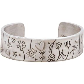 LISA LEONARD DESIGNS Pewter Cuff Engraved Bracelet with Heart, Flowers and Branches Handcrafted Nature Inspired Bangle Jewelry Gift for Women Mom Wife Gift in Kuwait