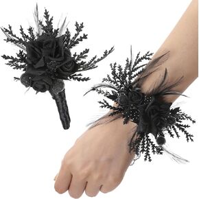 مجموعة corsage و boutonniere - معصم أسود للرجال حفلة موسيقية معصم الظلام لحفل زفاف القوطي in Kuwait