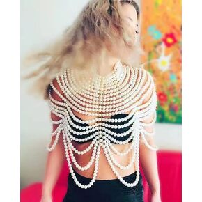 Women Pearl Neck Chain Chest Sweater Chain Shoulder Chain Pearl Body Chain in Kuwait