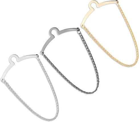 3 Packs Tie Chain Clip Fashion Necktie Chains Mens Suits Neckties Vests Accessories Elegant Tie Pins Tacks with Ring Clasp for Men Trouser Business Wedding Wear (Gold + Silver + Black)​ in Saudi Arabia