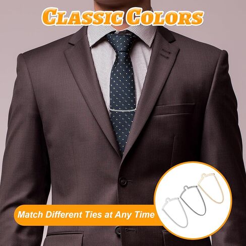 3 Packs Tie Chain Clip Fashion Necktie Chains Mens Suits Neckties Vests Accessories Elegant Tie Pins Tacks with Ring Clasp for Men Trouser Business Wedding Wear (Gold + Silver + Black)​ in Saudi Arabia