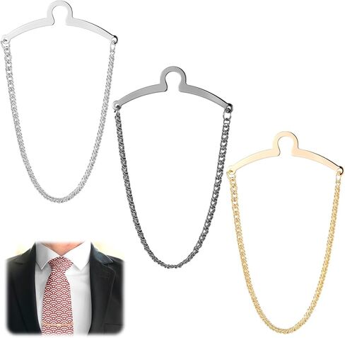 3 Packs Tie Chain Clip Fashion Necktie Chains Mens Suits Neckties Vests Accessories Elegant Tie Pins Tacks with Ring Clasp for Men Trouser Business Wedding Wear (Gold + Silver + Black)​ in Saudi Arabia