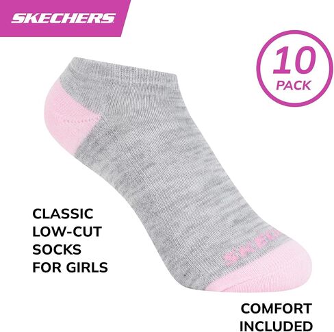 أداء Skecherers Girls 10 عبوات لا جوارب عرض ، ارتداء اليومية للأطفال ، ناعمة وملائمة in Saudi Arabia