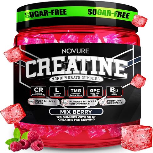 Creatine Monohydrate Gummies 5000mg – Advanced Muscle & Focus Blend with Alpha GPC, B12 & Taurine – Vegan, Sugar-Free, Blueberry & Raspberry Flavors – Made in USA, 120 Gummies (30 Servings) in Saudi Arabia
