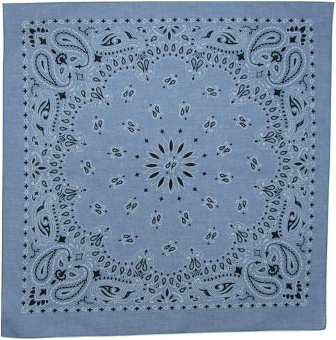Gigantic 35 x 35 inch Grande Paisley Cotton Denim Blue Bandana USA Made in Saudi Arabia