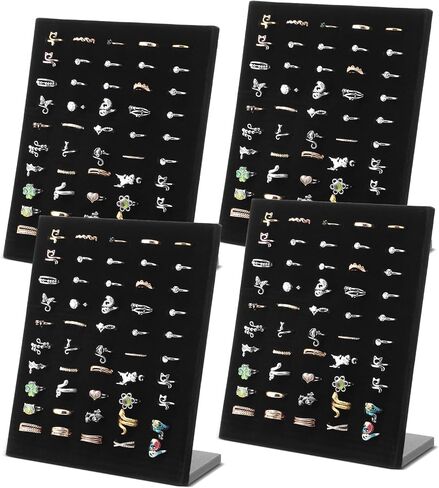 4 PCS Black Velvet Ring Ring Stand ، 50 Slots Lapted Organizer Tracher Tracher لبيع الأقطاب خواتم البيع بالتجزئة المنزلية in Kuwait