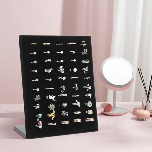4 PCS Black Velvet Ring Ring Stand ، 50 Slots Lapted Organizer Tracher Tracher لبيع الأقطاب خواتم البيع بالتجزئة المنزلية in Kuwait
