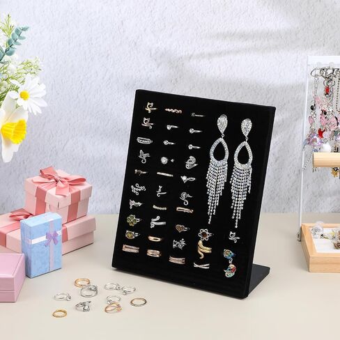 4 PCS Black Velvet Ring Ring Stand ، 50 Slots Lapted Organizer Tracher Tracher لبيع الأقطاب خواتم البيع بالتجزئة المنزلية in Kuwait