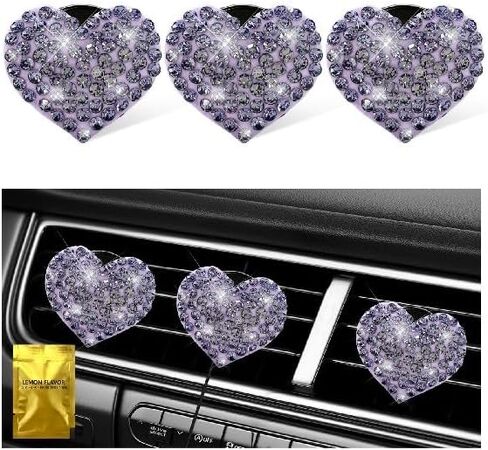 3 PCS Bling Car Air Vent Clips, Crystal Heart Shaped Auto Air Conditioning Outlet Clip, Rhinestone Air Freshener for Women Girls, Sparkly Vehicle Interior Decor Accessories(Blue) in Kuwait
