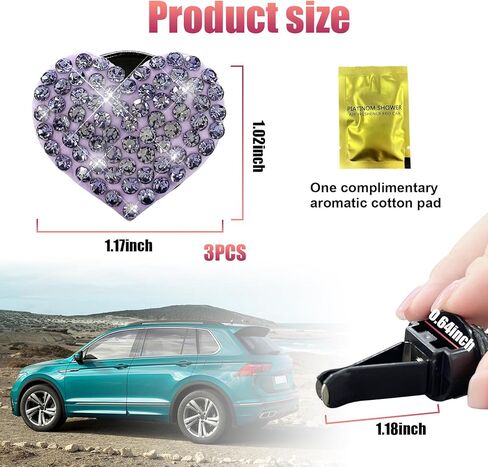 3 PCS Bling Car Air Vent Clips, Crystal Heart Shaped Auto Air Conditioning Outlet Clip, Rhinestone Air Freshener for Women Girls, Sparkly Vehicle Interior Decor Accessories(Blue) in Kuwait