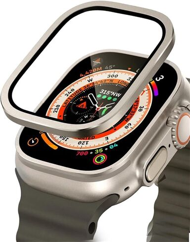 Tempered Glass For Apple Watch Ultra 49mm Titanium Metal Frame Anti-Scratch Film For Series Ultra 2 Screen Protector Accessories in Saudi Arabia