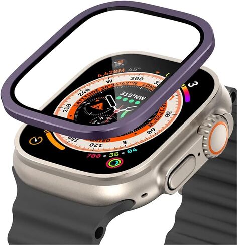 Tempered Glass For Apple Watch Ultra 49mm Titanium Metal Frame Anti-Scratch Film For Series Ultra 2 Screen Protector Accessories in Saudi Arabia