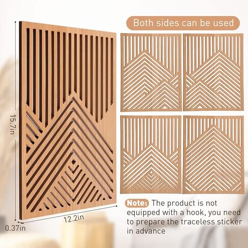 Wesiti 4 PCS Wooden Mountain Wall Art Decor Barge Abstract Wall Art for Living Room Modern Wood Panel Line Sculptures Nature Rustic Forest Decor in Kuwait