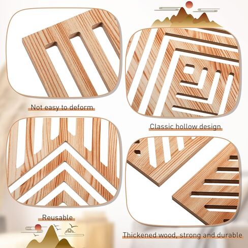 Wesiti 4 PCS Wooden Mountain Wall Art Decor Barge Abstract Wall Art for Living Room Modern Wood Panel Line Sculptures Nature Rustic Forest Decor in Kuwait