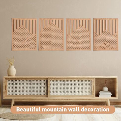 Wesiti 4 PCS Wooden Mountain Wall Art Decor Barge Abstract Wall Art for Living Room Modern Wood Panel Line Sculptures Nature Rustic Forest Decor in Kuwait