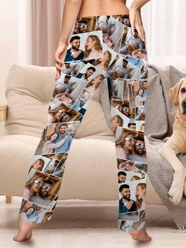 Custom Pajama Pants with Photo for Men Women Personalized Photo Funny Face Pj Bottoms Sleepwear Trousers Socks in Kuwait