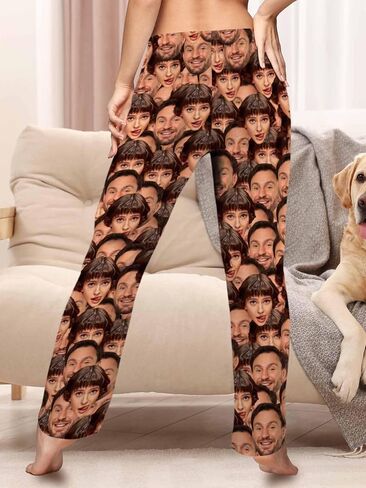 Custom Pajama Pants with Photo for Men Women Personalized Photo Funny Face Pj Bottoms Sleepwear Trousers Socks in Kuwait