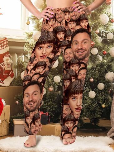 Custom Pajama Pants with Photo for Men Women Personalized Photo Funny Face Pj Bottoms Sleepwear Trousers Socks in Kuwait