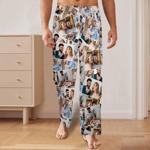 Custom Pajama Pants with Photo for Men Women Personalized Photo Funny Face Pj Bottoms Sleepwear Trousers Socks in Kuwait