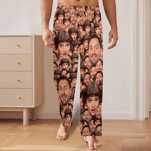 Custom Pajama Pants with Photo for Men Women Personalized Photo Funny Face Pj Bottoms Sleepwear Trousers Socks in Kuwait