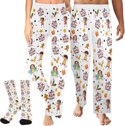 Custom Pajama Pants with Photo for Men Women Personalized Photo Funny Face Pj Bottoms Sleepwear Trousers Socks in Kuwait