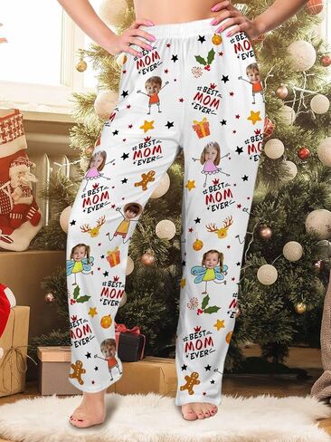 Custom Pajama Pants with Photo for Men Women Personalized Photo Funny Face Pj Bottoms Sleepwear Trousers Socks in Kuwait