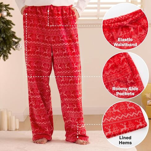 Giggling Getup Womens Pajama Pants Soft Flannel Fleece Pajama Bottoms Sleep & Lounge مع جيوب ورباط in Kuwait