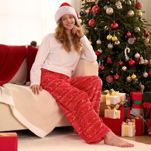 Giggling Getup Womens Pajama Pants Soft Flannel Fleece Pajama Bottoms Sleep & Lounge مع جيوب ورباط in Kuwait