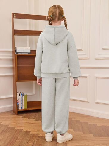 Haloumoning Girls 2 Piece Outfits Kids Oversized Fleece Hoodie Sweatshirt and Sweatpants Fashion Clothing Sets in Saudi Arabia